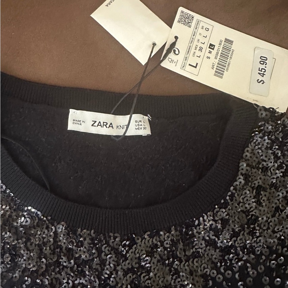 Zara Black Sequin Knit Top - Picture 3 of 5